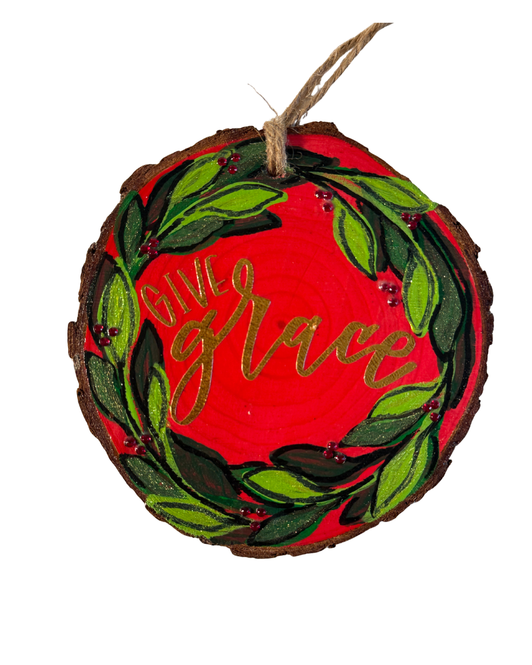 Give Grace Wooden Round Christmas Ornament